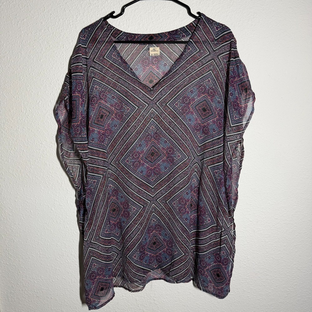 O'Neill Cover Up Top Womens Medium Purple Multi Floral V Neck Beach Swimwear